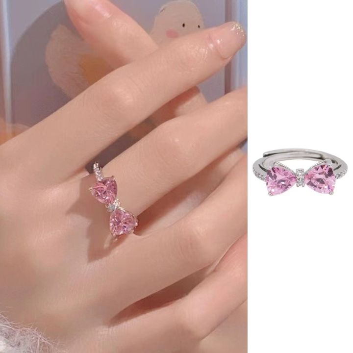Stylish Pink Zircon Studded Crystal Duo Butterfly Open Ring