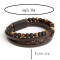 Men Leather Bracelet Classic Fashion Tiger Eye Beaded Multi Layer Leather Bracelet For Men Jewelry Gift.
