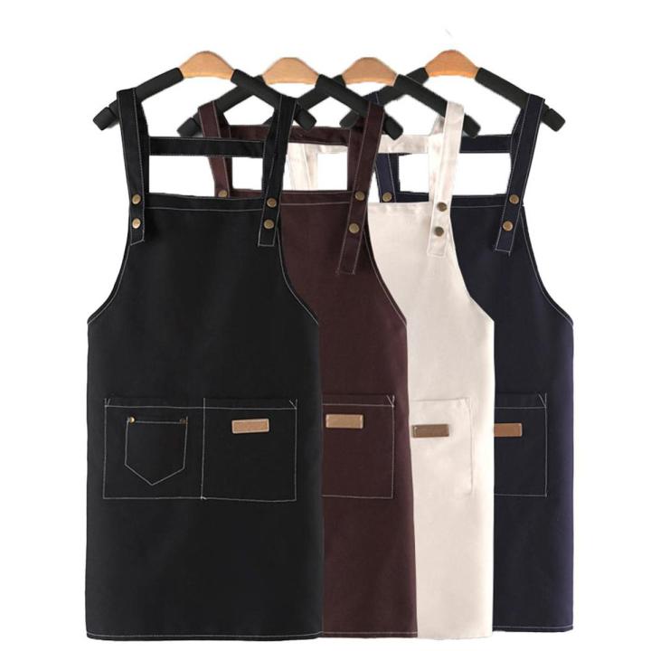 Kitchen Cooking Aprons With Pockets Adjustable Waterproof Canvas Apron Foldable Wear-resistant Overalls For Home Kitchen Garden