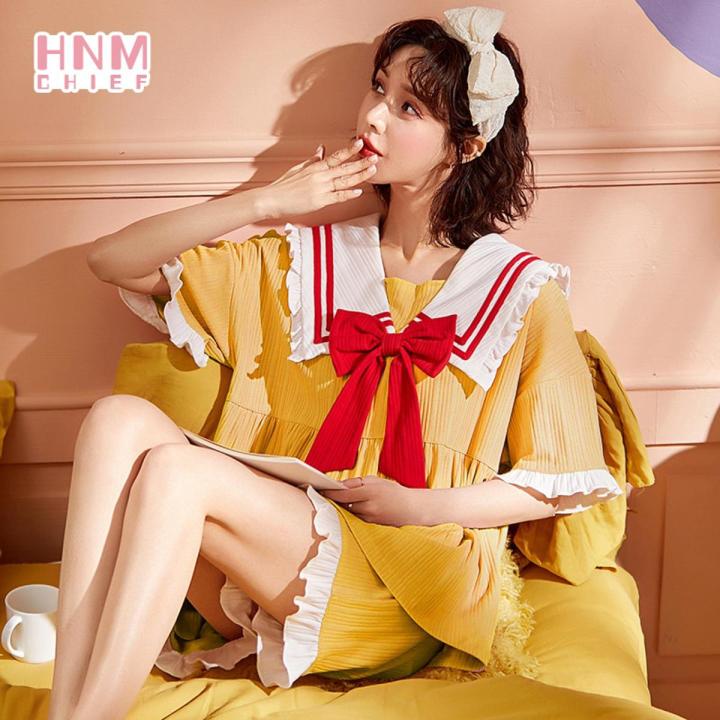 Kawaii Pajamas Pyjamas Women Plus Size Cute Princess Style Home Sleepwear Sailor Nightgown Moon Pink Bows Shorts Sets Pajama Set