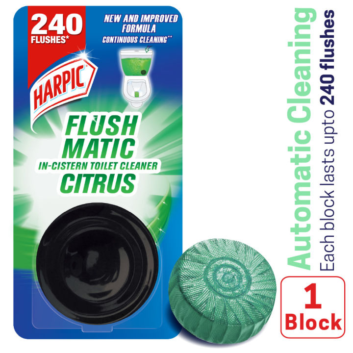 Harpic Flushmatic Citrus In Cistern Toilet Cleaner Block (50g) Automatic Cleaning with Every Flush