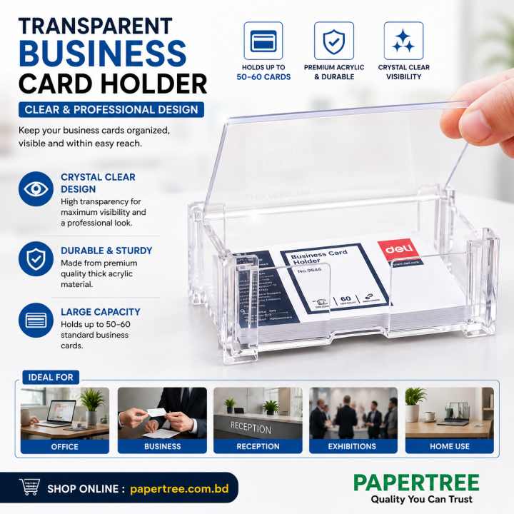 Transparent Business Card Holder Clear Visiting Card Holder for Office & Business Use