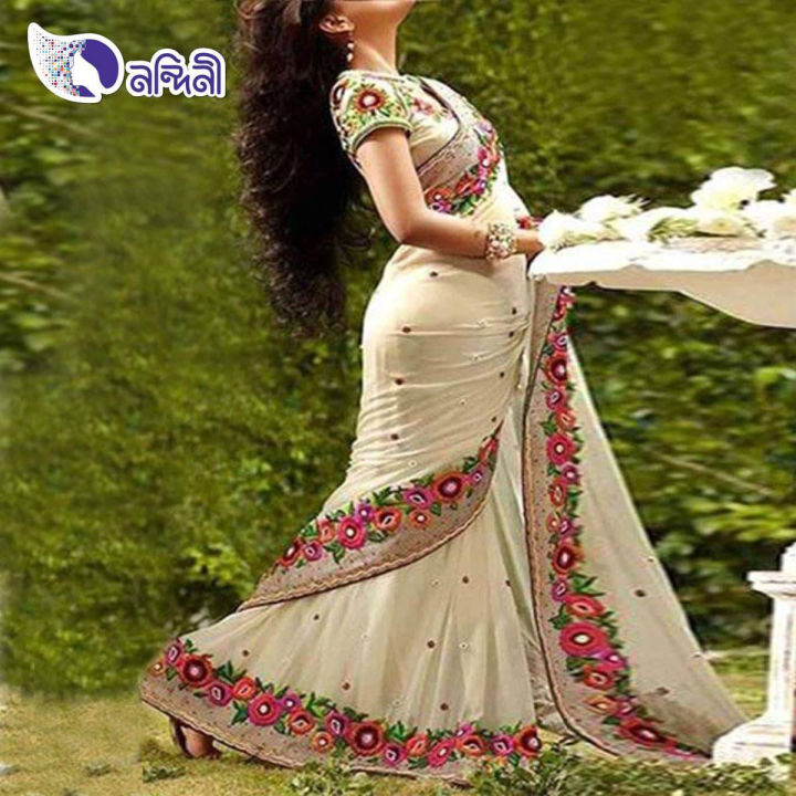 Wheat and Fire Brick Georgette Saree For Women