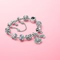 Volayer 925 Sterling Silver Bracelets Butterfly Clasp T-bar Heart Moments Beads Pavé Snake Chain Bracelets Friendship Bangles.