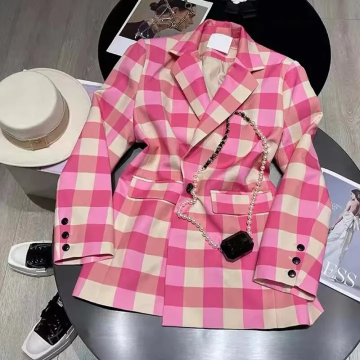 Spring%20Autumn%20Girls%20Blazer%20Baby%20Coat%20Teenage%20Suit%20Jacket%20Kids%20Blazer%20Children%20Clothes%20Pink%20Check%20Pocket%20Button%203-14Y%20-%20Image%202