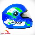 High-Speed Motorcycle Helmet sfm Full-Face with Washable Liner - Blue with Green Graphics, New.