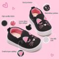 Purrfectly Cute Toddler Cartoon Cat Canvas Sneakers for Girls - Casual Slip-on Loafers Shoes and Flats for Little Kids 1-4 Years.