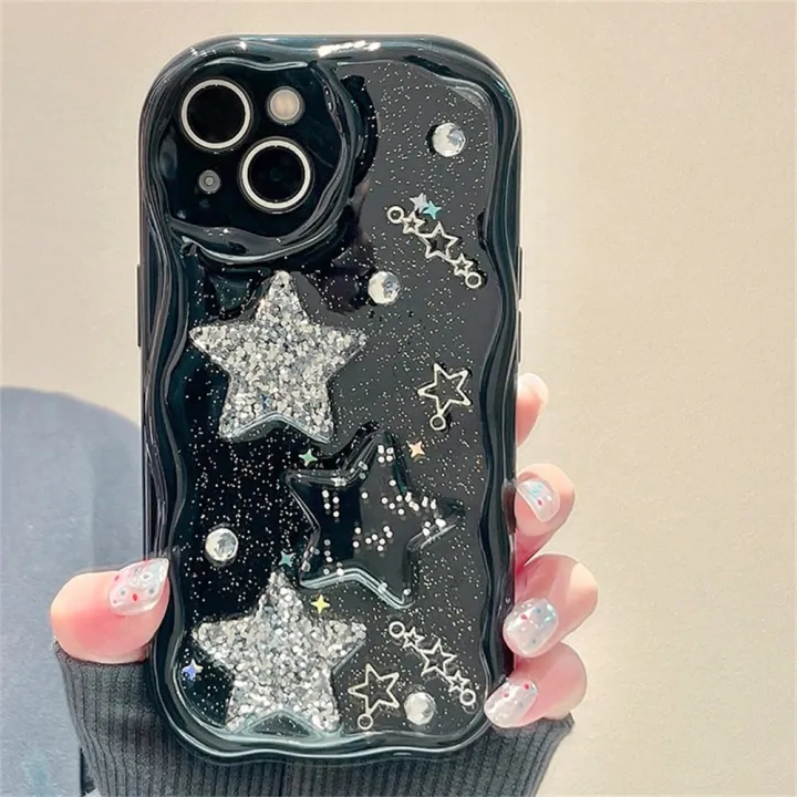 Korean%203D%20Glitter%20Star%20Sparkling%20Diamond%20Transparent%20Phone%20Case%20For%20iPhone%2015%20Pro%20Max%2013%2012%2014%20Pro%2011%20XS%20XR%20Cute%20Y2K%20Clear%20Cover%20-%20Image%203