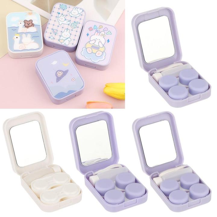 1PC Plastic Mini Square Contact Lens Case With Mirror Lovely Colorful Contact Lenses Box Container Easy Carry Travel Tools