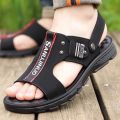 2023 men's sandals, genuine leather, soft leather, non-slip wear-resistant beach shoes, one shoe, two wear sandals, new style broadcast straight. 