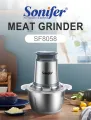 Sonifer SF-8058 kitchen 300w copper motor 1.8 liter stainless steel bowl small electric meat grinder chopper.