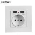DE Standard Plug Socket AC250V 16A Faceplate Dual USB 2.1A Charger With CE Certificate For EU Germany European. 