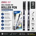 Deli EQ300BK Rollerball Pen Black Ink 0.5mm 12 Pcs Pack Smooth Writing Pen for Office & School. 