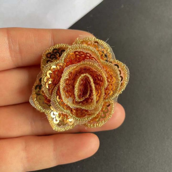 5PCS/4CM 3d Sequin Flowers Lace Appliques Sew On Patches,Small Rose Fabric Embroidery Sewing Supplies For Dress,Clothing,Shoe