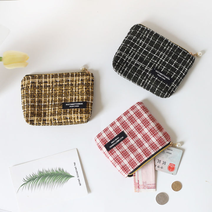 Little Fragrance Houndstooth Coin Purse Female Cute Mini Bag Student Coin Transportation Card Hand Holding Makeup Storage Bag