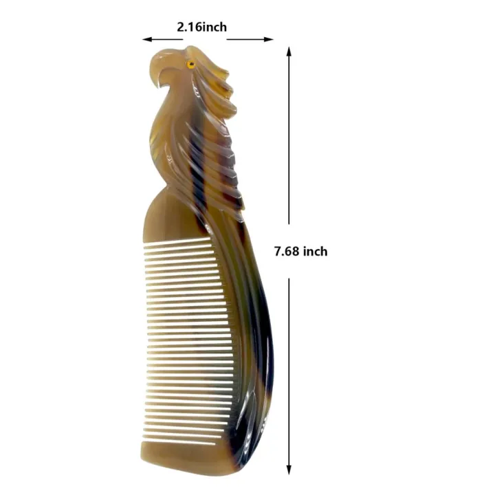 7.48%20Inch%20Natural%20Vietnam%20Buffalo%20Horn%20Comb%20Parrot%20Engraved%20Horn%20Comb%20Anti-Static%20Comb%20Brush%20Hair%20Massage%20Comb%20-%20Image%206
