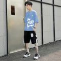 Boys Suit Summer Trendy Loose Korean Style Short SleeveTT-shirt Men's Trousers Sports Suit Handsome Shorts Set.