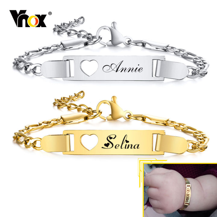 Vnox Custom Engrave Name Birth Date Baby Bracelets,Unique Birthday Gift to Boy Girls Kids,Stainless Steel Bracelet for Newborns