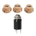 Cream Dark Blue Font 1 Volume & 2 Tone Guitar Control Knobs for Fender Strat & 1Pc Black Guitar Endpin Jack 6.35 Input.