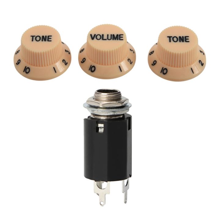 Cream%20Dark%20Blue%20Font%201%20Volume%20&%202%20Tone%20Guitar%20Control%20Knobs%20for%20Fender%20Strat%20&%201Pc%20Black%20Guitar%20Endpin%20Jack%206.35%20Input%20-%20Image%202