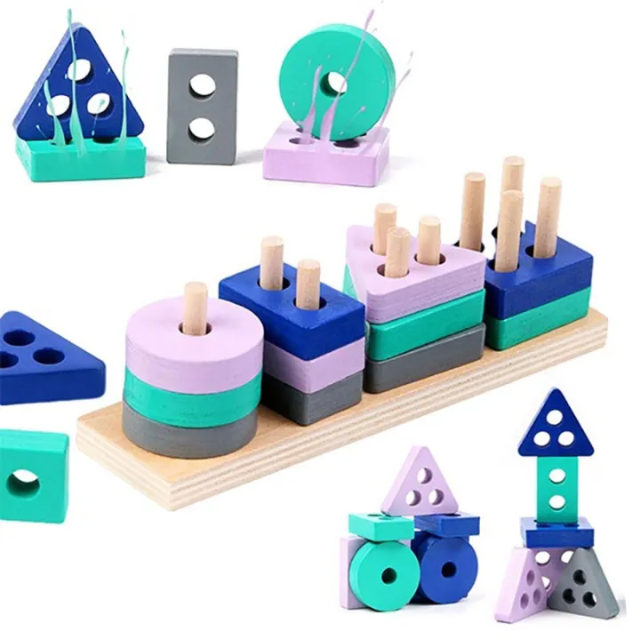Wooden Montessori Toy Building Blocks Early Learning Educational Toys ...