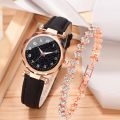2pcs Luxury Fashion Women Watch Set Colourful PU Leather Strap Ladies Quartz Wristwatch Alloy Bracelet For Ladies Gift. 