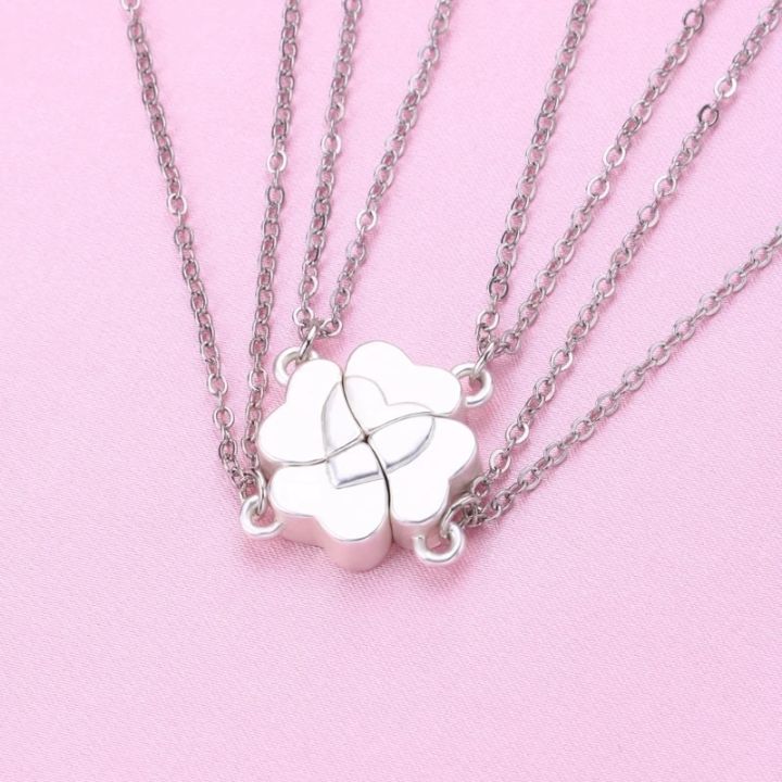 M2EA%204%20Piece%20Four%20Leaf%20Clover%20Stitching%20Necklace%20Magnet%20Stone%20BFF%20Friendship%20Heart%20Pendant%20Chain%20Choker%20Necklace%20Jewelry%20-%20Image%205
