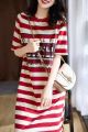 Striped Print Short Sleeve Midi Dress Summer Aesthetic Clothes Korean Fashion Casual Harajuku Dresses for Women 2023 Vestidos.