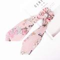 Silk Hair Scrunchies, Hair Scarf with Flower Pattern, Stripe Printed Hair Band For Woman 1 Pcs. 