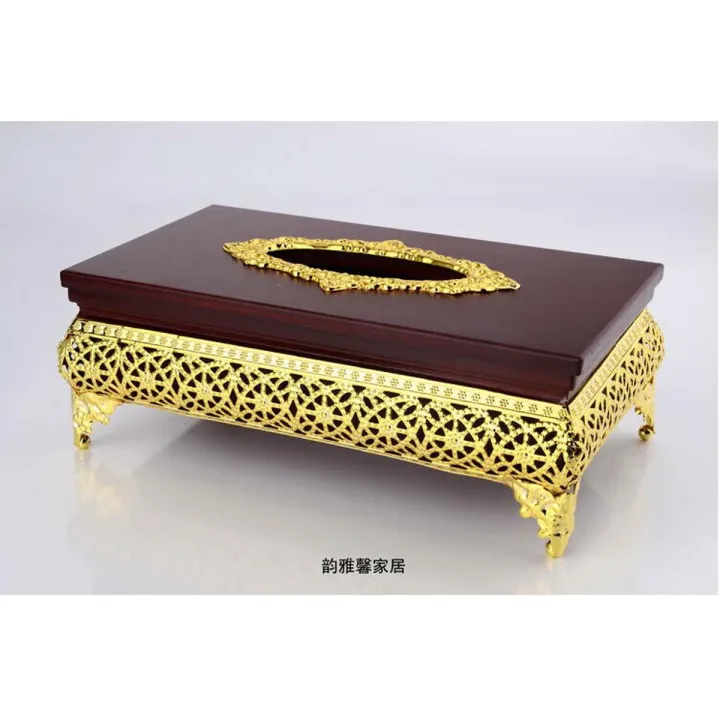 European-style classical luxury high-end tissue box gold-plated pumping tray gift tissue holder
