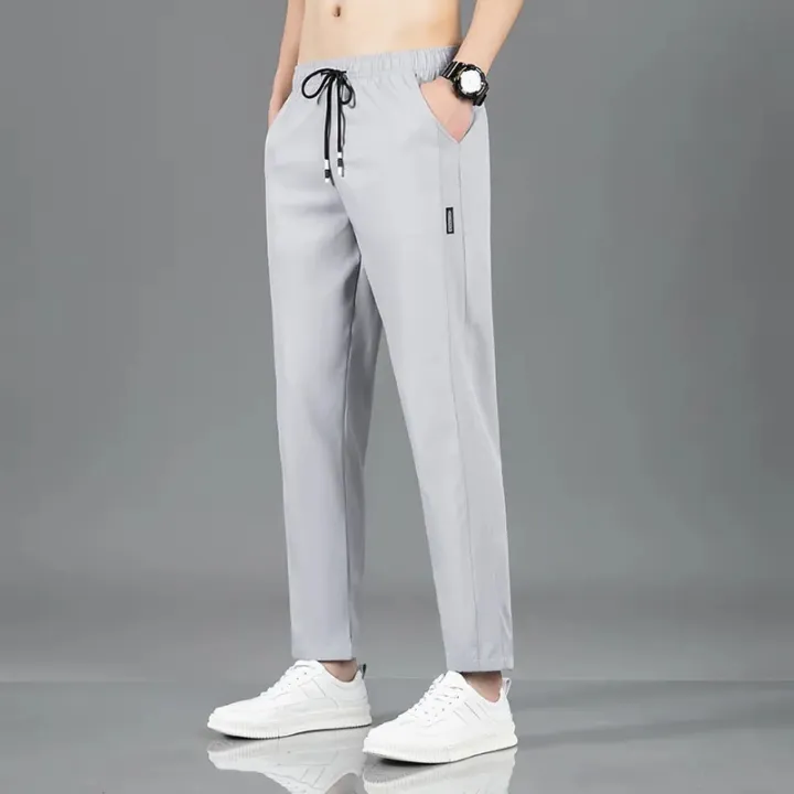 New%20Men'S%20Korean%20Fashion%20Casual%20Summer%20Thin%20Quick%20Drying%20Ice%20Silk%20Straight%20Pants%20Loose%20Sports%209-Point%20Trousers%20Boy%20-%20Image%205