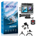 Ausek AT-M40R 5K Ultra HD Dual Screen 5K/4K Waterproof Action Camera With Extranal Microphone and Remote.