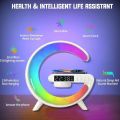 G63 Smart Bluetooth Speaker Lamp – 4-in-1 Wireless Charger, RGB Light, Clock & Speaker. 