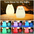 Cute Cat Night Light 7 Colors Silicone Nursery Cat Lamp for Kids Tap Control Energy Saving LED Lamp Cute Gifts for Girls Boys.