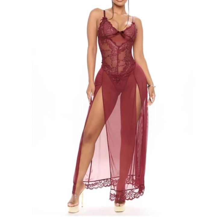Bikini%20Cover-Ups%20Floral%20Lace%20See%20Through%20Slim%20Fit%20Maxi%20Dress%20Women%20Sleeveless%20V%20Neck%20Split%20Dress%20Sleepwear%20Night%20Dress%20-%20Image%202