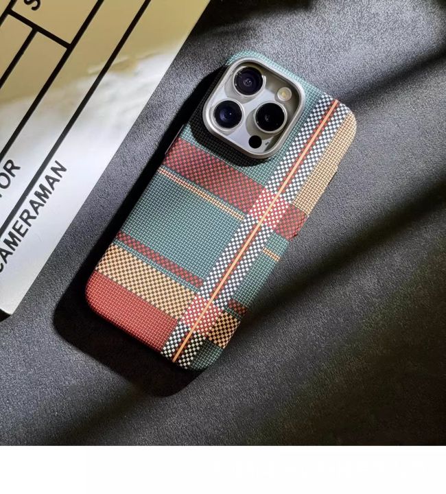 Magnetic Kevlar Carbon Fiber Pattern For iPhone 16Pro 15 Pro Maxhappy 14 13 12 Pro Plaid Personalized Phone Case For 12 13 14 Pro Max