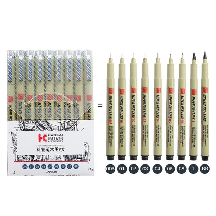 HOCAI Pigment Liner Pen Set Neelde Drawing Pen Art Markers Fineliner Sketching Pen 9 pcs