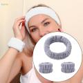 Face Wash Headband Wristband Set SPA Headband Makeup Headband Facial Wrist Cuffs for Shower , Gray.