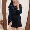 Retro Peter Pan Collar Long-Sleeved Shirt for Women Spring and Autumn New Preppy Style Loose All-Match Student Western Style Very Fairy Blouse. 