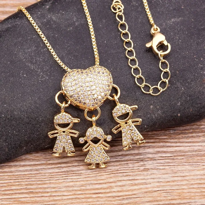 Son%20Daughter%20Heart%20Gold%20Color%20Cubic%20Zirconia%20Family%20Girl%20Boy%20Pendant%20Necklace%20Copper%20Chain%20Jewelry%20Mother's%20Day%20Gift%20-%20Image%204