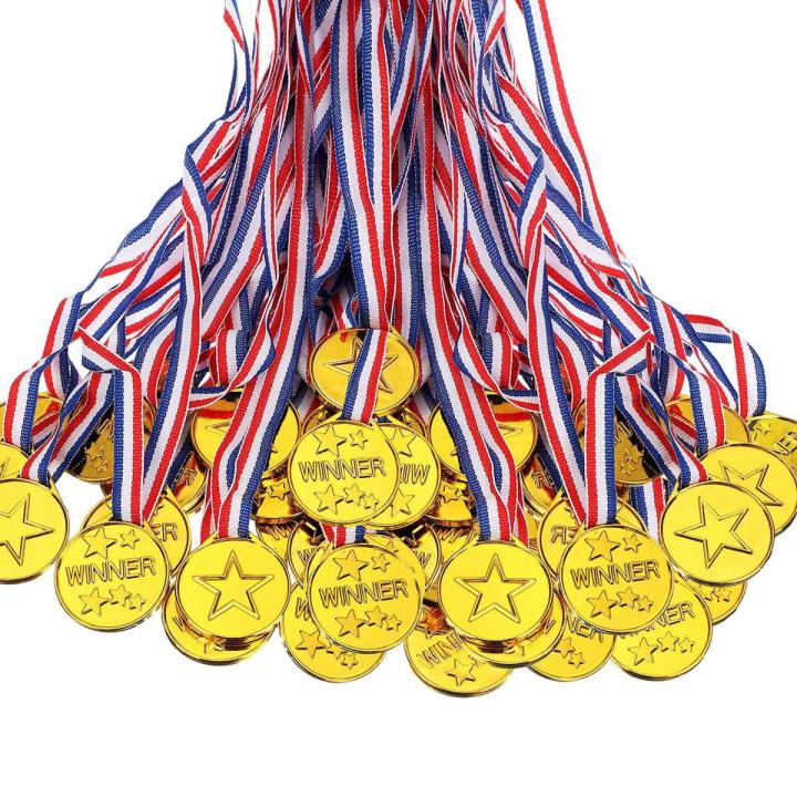 OUMERY 100 Pieces Kids Plastic Winner Medals Gold Winner Ad Medals for Olympic Style,Party Decorations and Ads