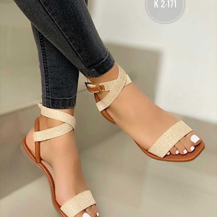Amazon wish summer 2021 new plus size buckle flat casual sandals women's sandals