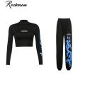 Gothic Butterfly Lightning Print Sweatpants Women Casual Baggy Sports Joggers High Waisted Trousers Black Cargo Pants BQ.