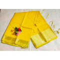 Low Price Half Silk Saree For Women Yellow - চিকন হাফ সিল্ক শাড়ি কাঁচা হলুদ কালার.