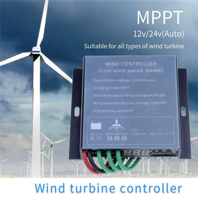 Contrôleur De Charge MPPT étanche IP67 Pour éolienne - 12V/24V/48V Auto - Puissance 10000W Max - Noir - 12