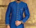 Plain Art Silk Sherwani in Blue. 