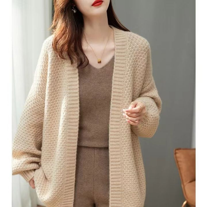 Autumn and Winter New 2022 Sweater Knitted Cardigan Women's Thick Knitted Loose Lazy French Retro Mid-Length Coat