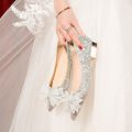 Women's Wedding Shoes with Thick Heels2023Year New Bridal Shoes Not Tired Feet Pregnant Women Crystal High Heels Xiuhe Two-Way Wear. 