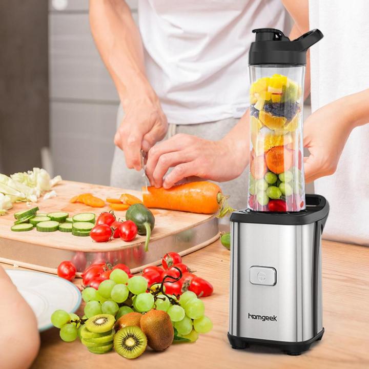 Homgeek Mini 350W Fruit and Vegetable Single Serve Juice Extractor Personal Smoothie Blender Detachable Food Processor Vegetable Fruits Blender With 2 BPA-Free Travel Sport Cups 220-240V
