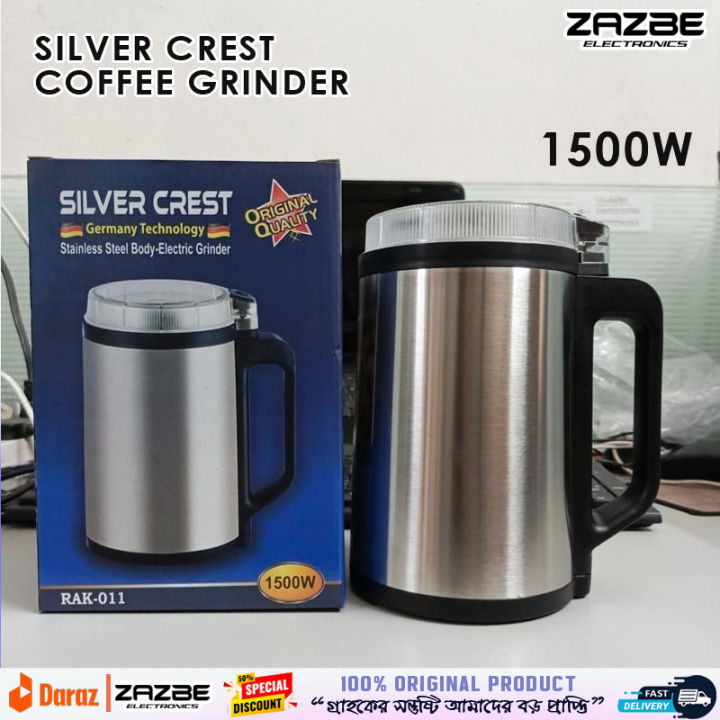 Silver Crest Stainless Steel Body Electric Mini Grinder Coffee Grinder 1500 Watt (Germany Technology)